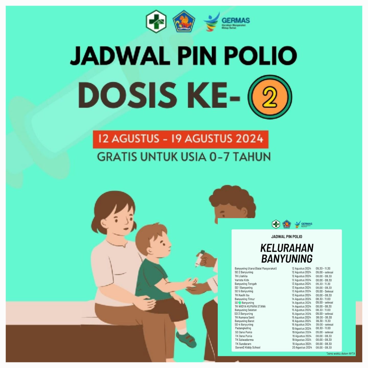 Jadwal PIN Polio Dosis ke-2 Kelurahan Banyuning